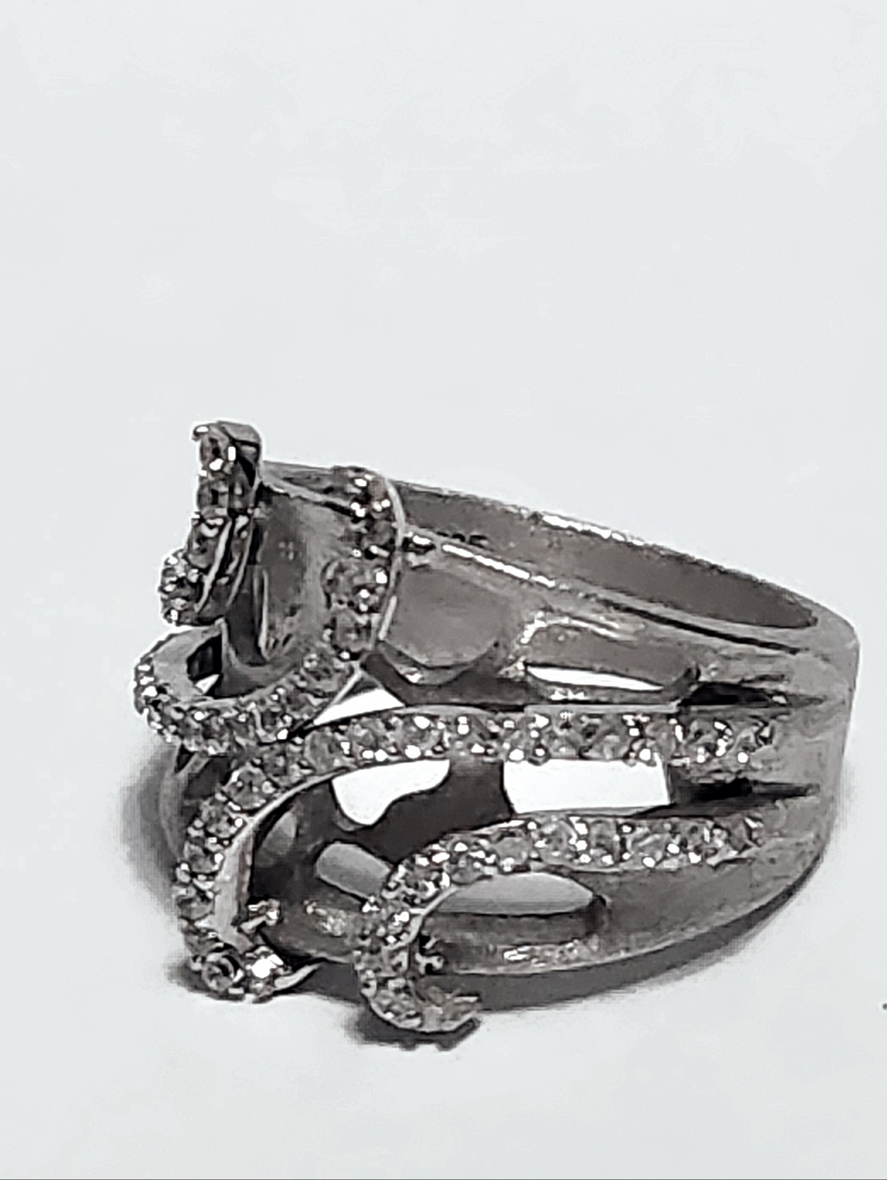 Sterling Silver Wide Unique RING size 6 one stone missing - Picture 7 of 9